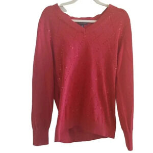Tommy Hilfiger longsleeve v neck sweater with sequin detail Size Large